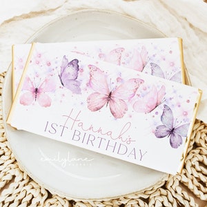 Butterfly Chocolate Bar Wrapper, Printable Candy Bar Wrapper Template, 1st Birthday Candy Bar Wrapper, Birthday Favors, Girl Birthday, BD18