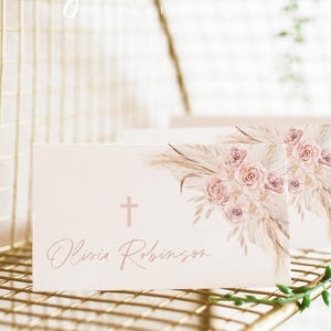 Cartão de assento de batismo, cartão de lugar floral boho, cartão de lugar com tenda boho, cartão de lugar de batismo boho, cartão de assento, assento de batismo boho, BT6