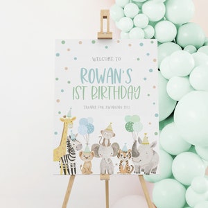 Party Animals 1st Birthday Welcome Sign, Safari Animals Birthday Welcome Sign, 1st Birthday Sign, Safari 1st Birthday Welcome Sign, BD68