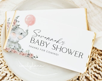 Elephant Baby Shower Candy Bar Wrapper Template (Digital Download)