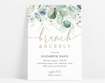 Brunch and Bubbly Bridal Shower Invitation, Eucalyptus Bridal Shower Invite, Editable Wedding Shower Invite, Champagne Shower, Jules