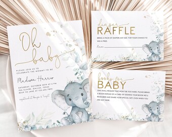 Elephant Baby Shower Invitation Set: Editable Template (Digital Download)