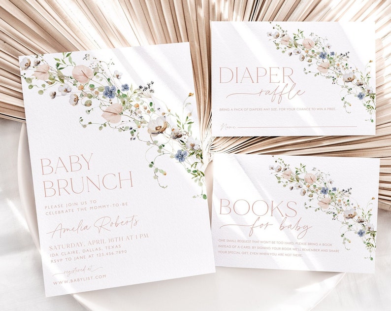 Wildflower Baby Shower Invitation Set Girl Baby Shower Pink Baby Shower Invitation Pink Florals Baby Shower Invite Baby