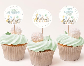 Cupcake-dekorationer för festdjur, cupcake-dekorationer för djungeldjur, cupcake-dekorationer för första födelsedagen, partydjur för safari, BD68