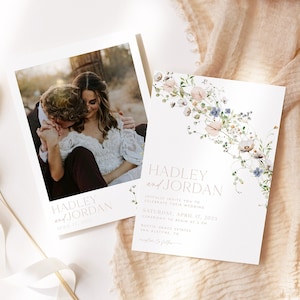 Wildflower Wedding Invitation Template, Spring Floral Wedding Invitation Template Download, Editable Invitation Set, Pink Florals, WI16