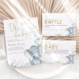 Elephant Baby Shower Invitation Set, Boy Baby Shower, Elephant Baby Shower Invite, Elephant Baby Shower, Editable Baby Shower Template, E2