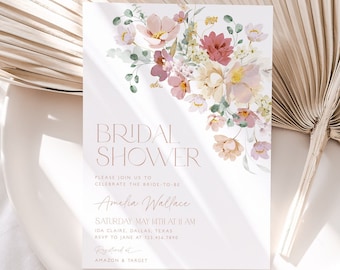 Floral Bridal Shower Invitation, Spring Bridal Shower Invite, Floral Pink Bridal Shower, Editable Bridal Shower Template, Floral, BS22