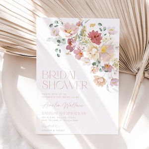 Blumen Brautdusche Einladung, Frühlings Brautdusche einladen, Blumen Rosa Brautdusche, bearbeitbare Brautdusche Vorlage, Blumen, BS22