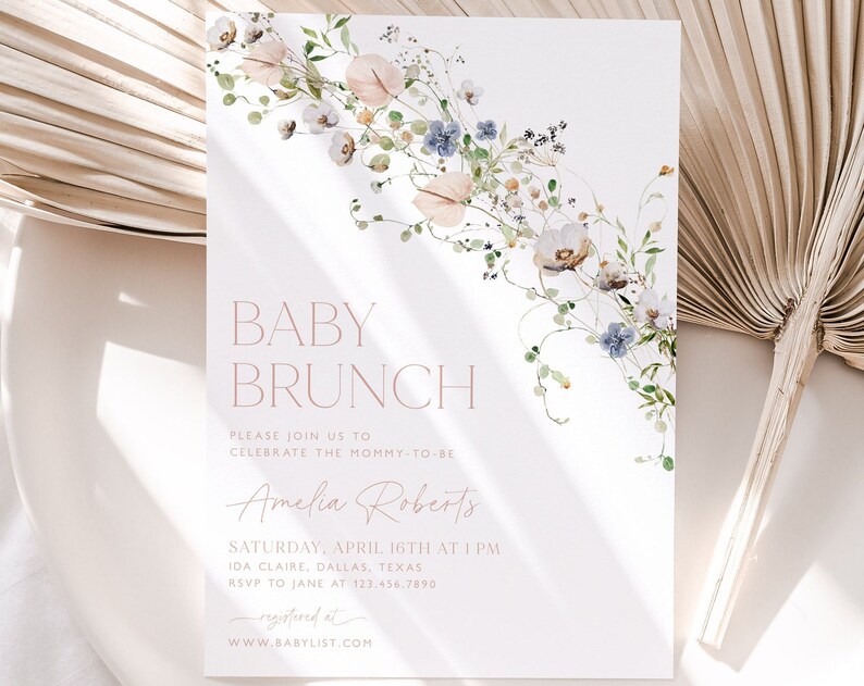 Wildflower Baby Shower Invitation Girl Baby Shower Invite Pink Baby Shower Invitation Pink Florals Baby Shower Invite Baby