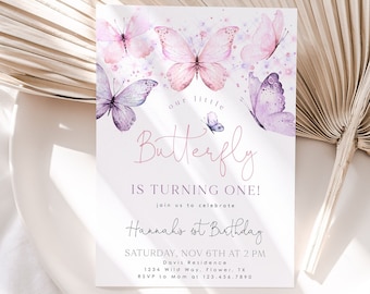 Butterfly Birthday Invitation, 1st Birthday Invite, First Birthday Invitation, Butterfly Birthday, Birthday Girl, Girl Butterfly Party, BD18