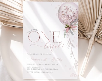 Onederful Birthday Invitation, Little Miss Onederful Invitation, 1st Birthday Invitation, 1st Birthday Girl, Rose Gold Miss Onederful, M1