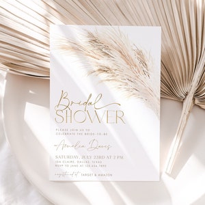 Boho Bridal Shower Invitation, Pampas Grass Bridal Shower Invite, Boho Bridal Shower, Editable Bohemian Bridal Shower Template, BS25