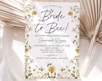Bride to Bee Bridal Shower Invitation, Bee Bridal Shower Invite, Bee Floral Bridal Shower, Editable Bee Bridal Shower Template, BS30