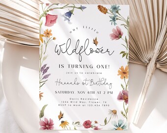 Wildflower First Birthday Invitation, 1st Birthday Invitation Girl, Girls Birthday Flower Invitation, Birthday Girl, Wildflower Birthday, W1