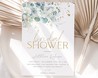 Bridal Shower Invitation Template, Eucalyptus Bridal Shower Invite, Greenery Bridal Shower, Editable Bridal Shower Template, J1