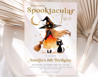 Halloween Witch Birthday Invitation, Spooktacular Time Invitation, Halloween Party Invite, Girl Birthday, Witch Birthday Invitation, BD41