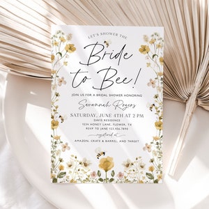 Bride to Bee Bridal Shower Invitation, Bee Bridal Shower Invite, Bee Floral Bridal Shower, Editable Bee Bridal Shower Template, BS30