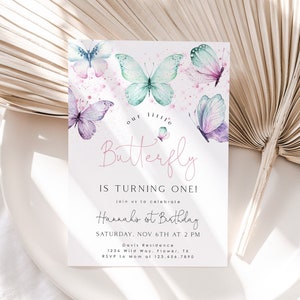 Butterfly Birthday Invitation, 1st Birthday Invite, First Birthday Invitation, Butterfly Birthday, Birthday Girl, Girl Butterfly Party, BF1