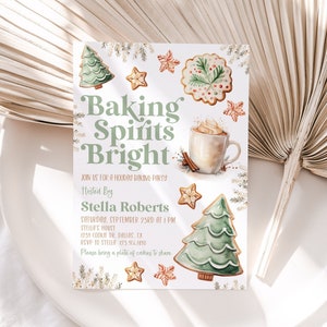 Baking Spirits Bright Invitation Template, Cookie Christmas Party Invitation, Editable Cookie Exchange Invitation, Cookie Exchange, CP16