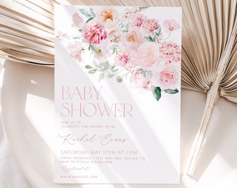 Invito per baby shower, invito floreale rosa per baby shower, invito a fiore rosa, invito per baby shower primaverile, baby shower per ragazza, BBS104