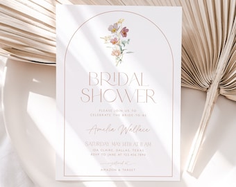 Bridal Shower Invitation, Floral Spring Bridal Shower Invite, Floral Pink Bridal Shower, Editable Arch Bridal Shower Template, Floral, BS21