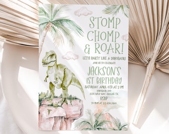 Dinosaur 1st Birthday Invitation Boy, Dinosaur First Birthday, Dinosaur Birthday, Printable 1st Birthday Invitation, 1st Birthday Boy, BD66