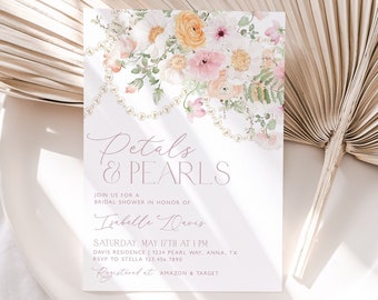 Petals and Pearls Bridal Shower Invitation, Floral Petals and Pearls Bridal Shower Invite, Editable Bridal Shower Invitation Template, BS55