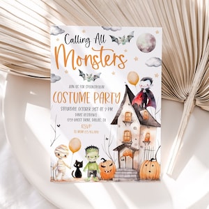 Halloween Party Invitation, Kids Halloween Party Invitation Template, Calling All Monsters Invitation, Editable Halloween Invitation, HI04