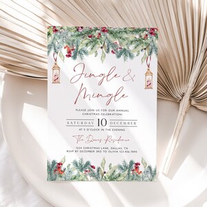 Invito alla festa di Natale Jingle e Mingle, modello di invito alla festa di Natale, invito di Natale modificabile, festa di lavoro, CP11