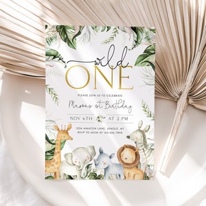 Wild One 1st Birthday Invitation, Wild One Birthday Invitation, Safari Wild One Party Invite, Boy Birthday, Safari Animals Invitation, BD08 image 1