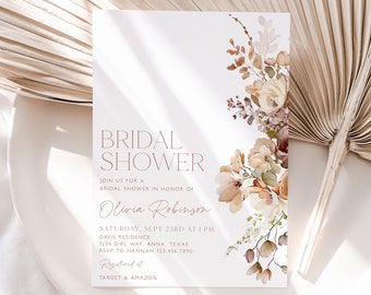 Fall Bridal Shower Invitation, Autumn Bridal Shower Invite, Fall Floral Bridal Shower, Editable Bridal Shower Template, Fall in Love, BS40