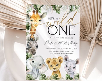 Invitación de cumpleaños de animales de safari de Wild One (imprimible)