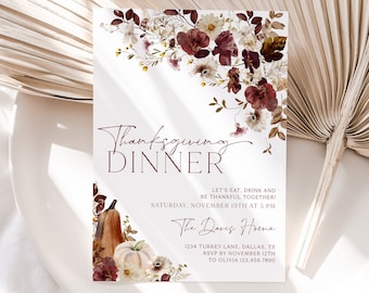 Thanksgiving Dinner Invitation, Friendsgiving Invitation Template, Thanksgiving, Editable Thanksgiving Invitation, Thanksgiving Dinner, TG02