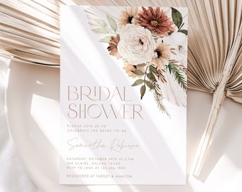 Boho Floral Bridal Shower Invitation, Bohemian Bridal Shower Invite, Boho Bridal Shower, Editable Boho Bridal Shower Template, BS04