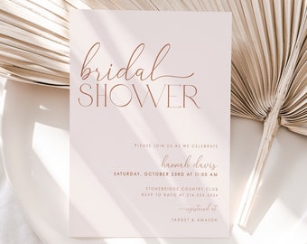 Minimal Boho Bridal Shower Invitation, Modern Bridal Shower Invite, Pale Pink Bridal Shower, Editable Boho Bridal Shower Template, H1