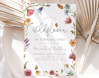 Wildflower First Birthday Invitation, 1st Birthday Invitation Girl, Girls Birthday Flower Invitation, Birthday Girl, Wildflower Birthday, W1