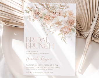 Floral Bridal Brunch Invitation, Neutral Florals Bridal Shower Invite, Floral Bridal Brunch, Editable Bridal Shower Template, Floral, BS59