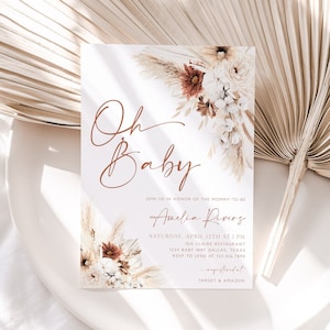 Boho Floral Baby Shower Invitation, Boho Baby Shower Invite, Gender Neutral Baby Shower Invite, Oh Baby, Boho Invitation Template, BBS27