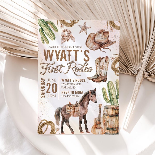 First Rodeo Birthday Invitation Boy, Rodeo 1st Birthday Invite, Cowboy Western Birthday Invitation, Western Invite Boy, Rodeo Birthday, BD72