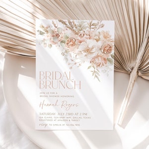 Floral Bridal Brunch Invitation, Neutral Florals Bridal Shower Invite, Floral Bridal Brunch, Editable Bridal Shower Template, Floral, BS59 image 1