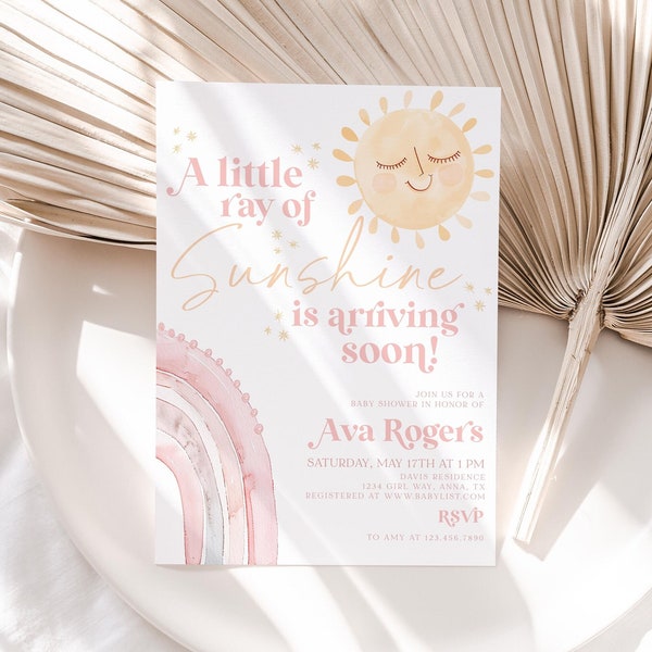 A Little Ray of Sunshine Baby Shower Invite, Sunshine Baby Invitation, Sunshine Girl Baby Shower Invitation, Sunshine Baby Shower, BBS101
