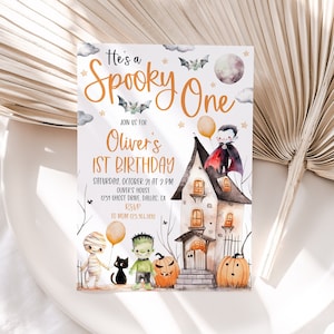 Gruselige Einladung 1. Geburtstag, Halloween-Einladung 1. Geburtstag, Halloween-Party einladen, Junge Geburtstag, Mama Monster Einladung, BD40