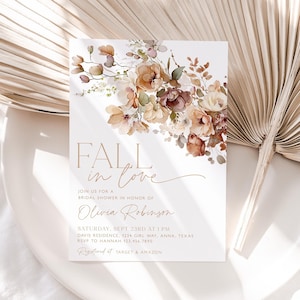 Fall in Love Bridal Shower Invitation, Autumn Bridal Shower Invite, Fall Bridal Shower, Editable Bridal Shower Template, Fall in Love, BS38