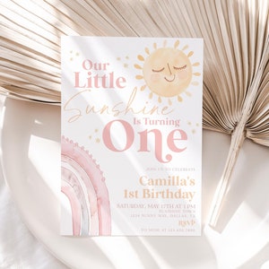Nosso convite de aniversário Little Sunshine, convite Sunshine, convite de primeiro aniversário Sunshine Girl, nosso primeiro aniversário Little Sunshine, BD74
