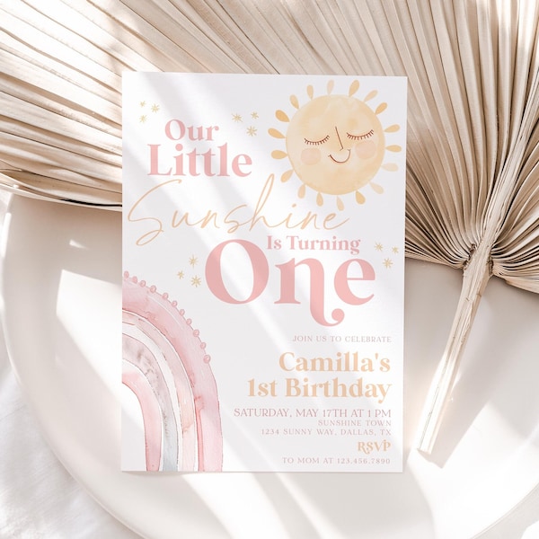 Our Little Sunshine Birthday Invite, Sunshine Invitation, Sunshine Girl 1st Birthday Invitation, Our Little Sunshine 1st Birthday, BD74