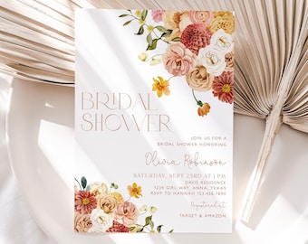 Fall Bridal Shower Invitation, Autumn Bridal Shower Invite, Fall Floral Bridal Shower, Editable Bridal Shower Template, Fall in Love, BS41
