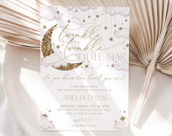Twinkle Twinkle Star Baby Shower Invitation, Star Baby Shower Invitation, Gender Neutral Baby Shower, Gold Star Invitation, BBS41