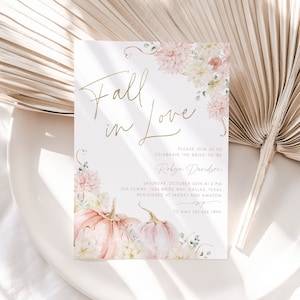 Fall in Love Bridal Shower Invitation, Pink Pumpkin Bridal Shower Invite, Fall Bridal Shower, Editable Bridal Shower Template Fall, BS29