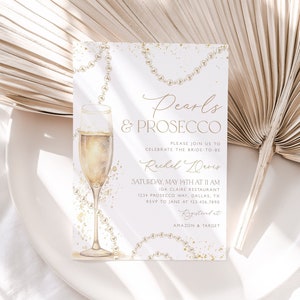 Pearls and Prosecco Bridal Shower Invitation, Pearl Necklace Prosecco Bridal Shower Invite, Prosecco Editable Bridal Shower Template, BS57