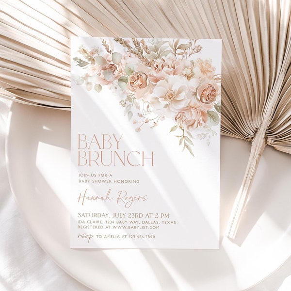 Floral Baby Brunch Invitation, Gender Neutral Baby Shower Invite, Baby Brunch Invitation, Neutral Florals Baby Shower Invite Tempalte, BBS80